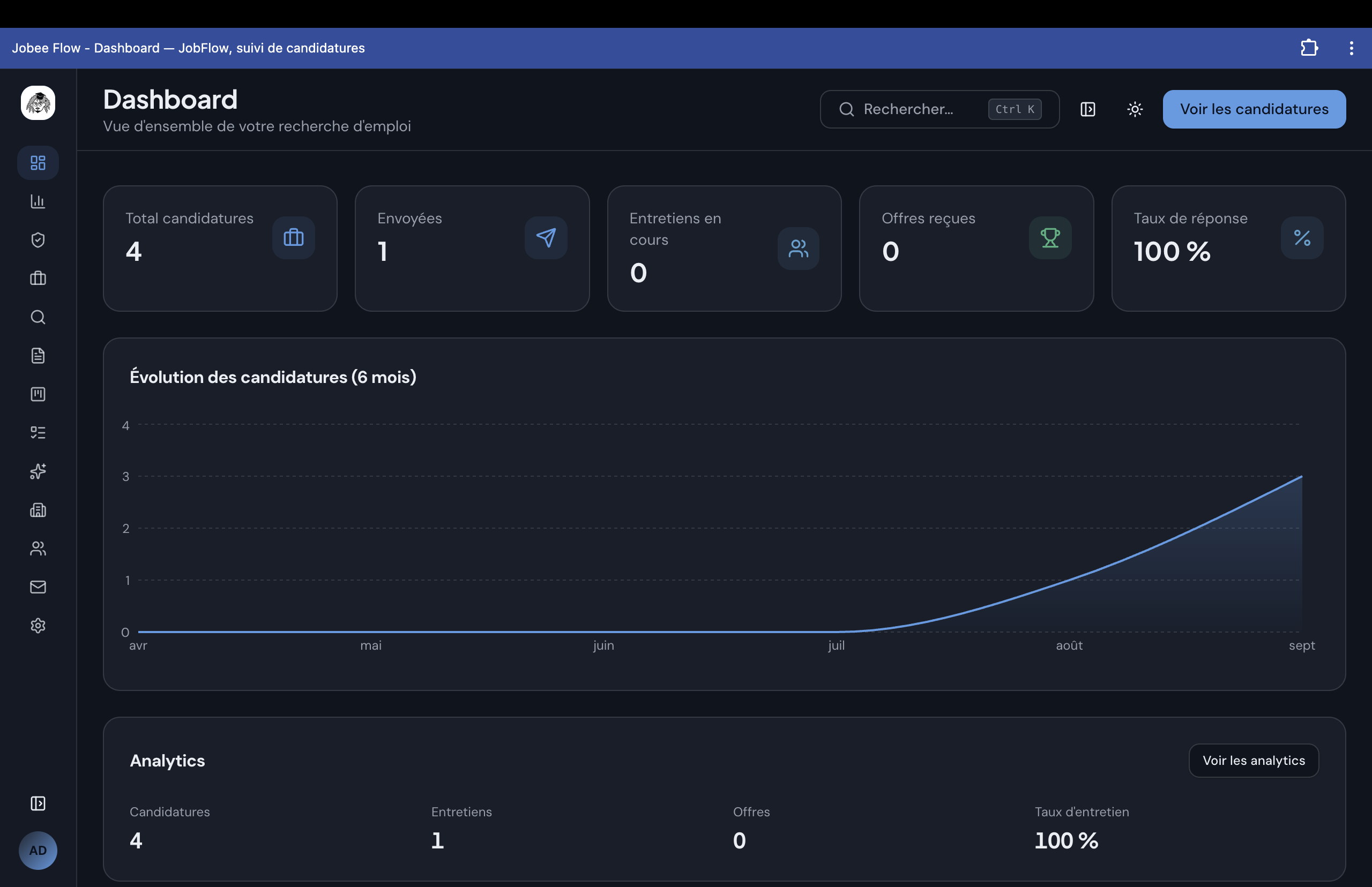 JobFlow job application dashboard