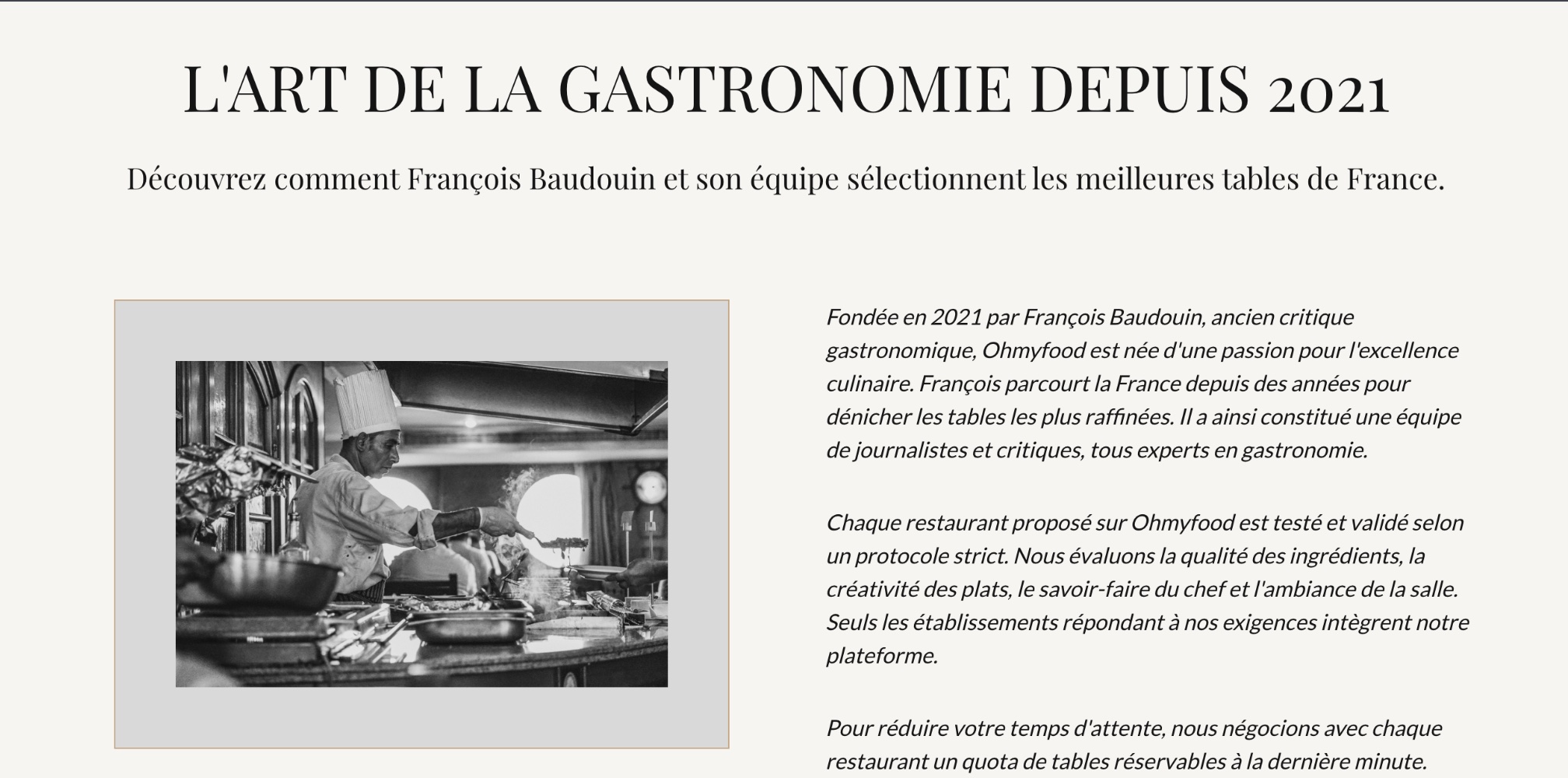 Page A propos du site Oh My Food WordPress