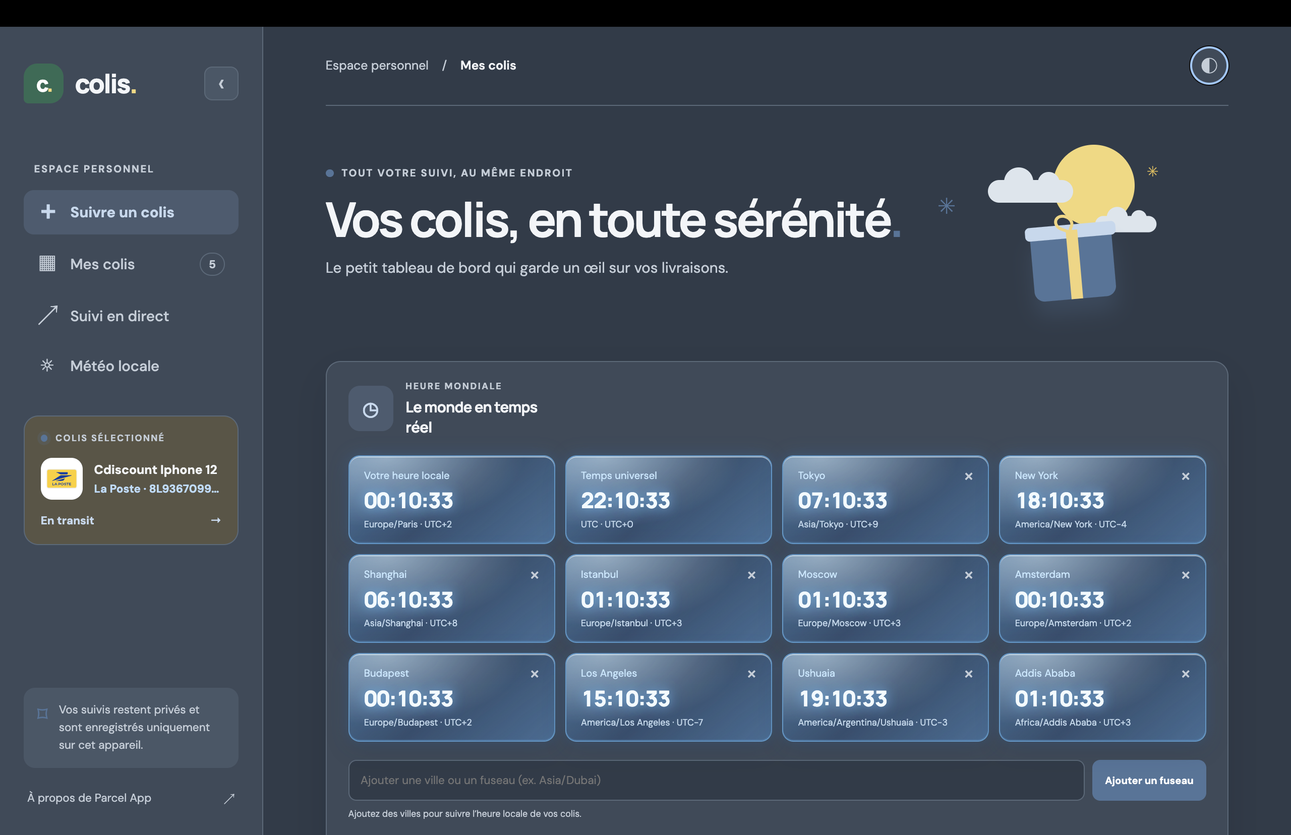 Widget Parcels bilingual parcel-tracking dashboard